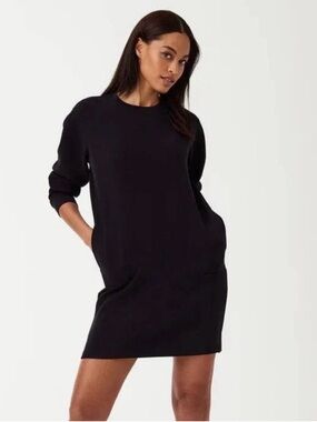 SPANX Black Long Sleeve Sweatshirt Dress with Pockets